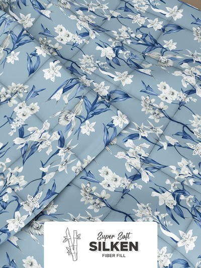 Super Soft Microfiber Double Comforter For All Weather <small> (floral-powerblue)</small>