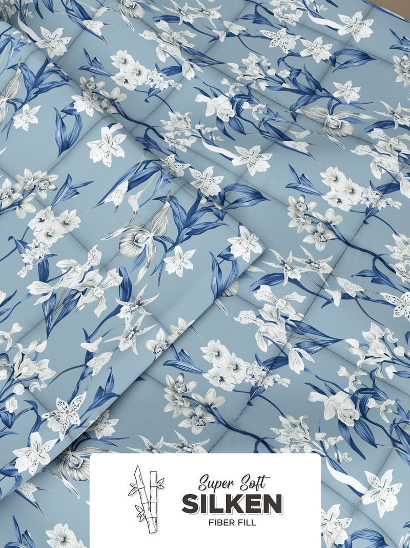 Super Soft Microfiber Double Comforter For All Weather <small> (floral-powerblue)</small>