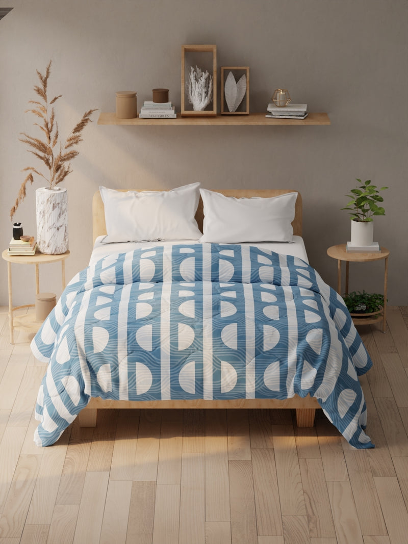 Super Soft Microfiber Double Comforter For All Weather <small> (geometric-blue/grey)</small>