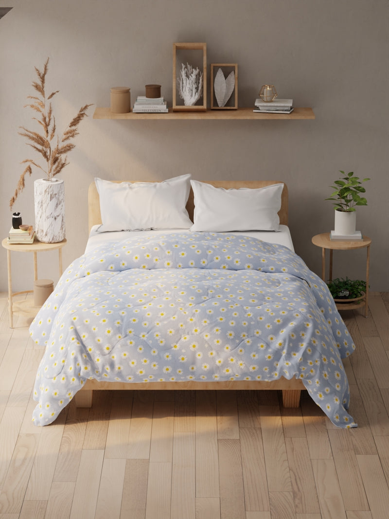 Super Soft Microfiber Double Comforter For All Weather <small> (floral-blue/yellow)</small>