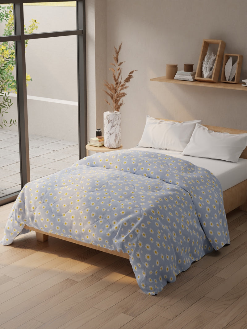 Super Soft Microfiber Double Comforter For All Weather <small> (floral-blue/yellow)</small>