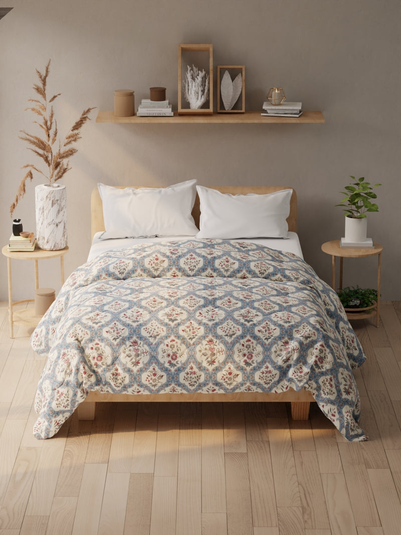 Super Soft Microfiber Double Comforter For All Weather <small> (floral-blue/multi)</small>