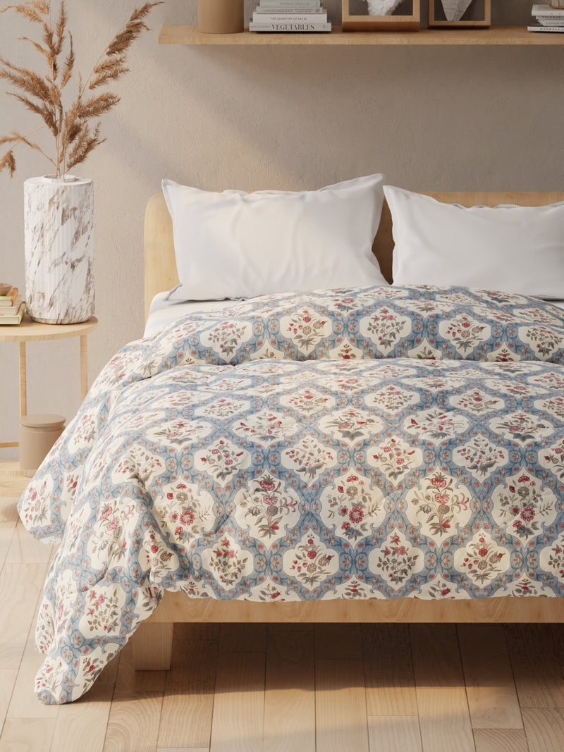 Super Soft Microfiber Double Comforter For All Weather <small> (floral-blue/multi)</small>