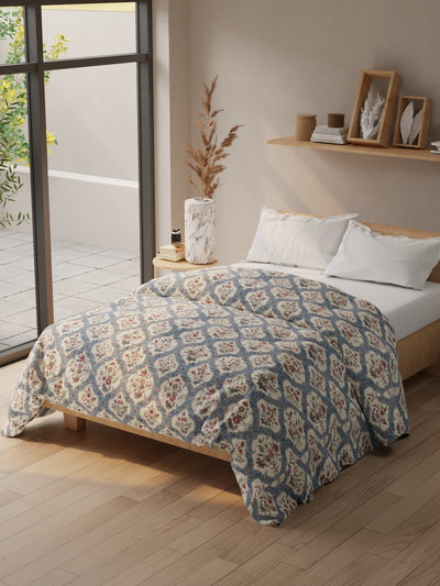Super Soft Microfiber Double Comforter For All Weather <small> (floral-blue/multi)</small>