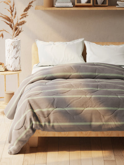 Super Soft Microfiber Double Comforter For All Weather <small> (stripe-grey/pistachio)</small>