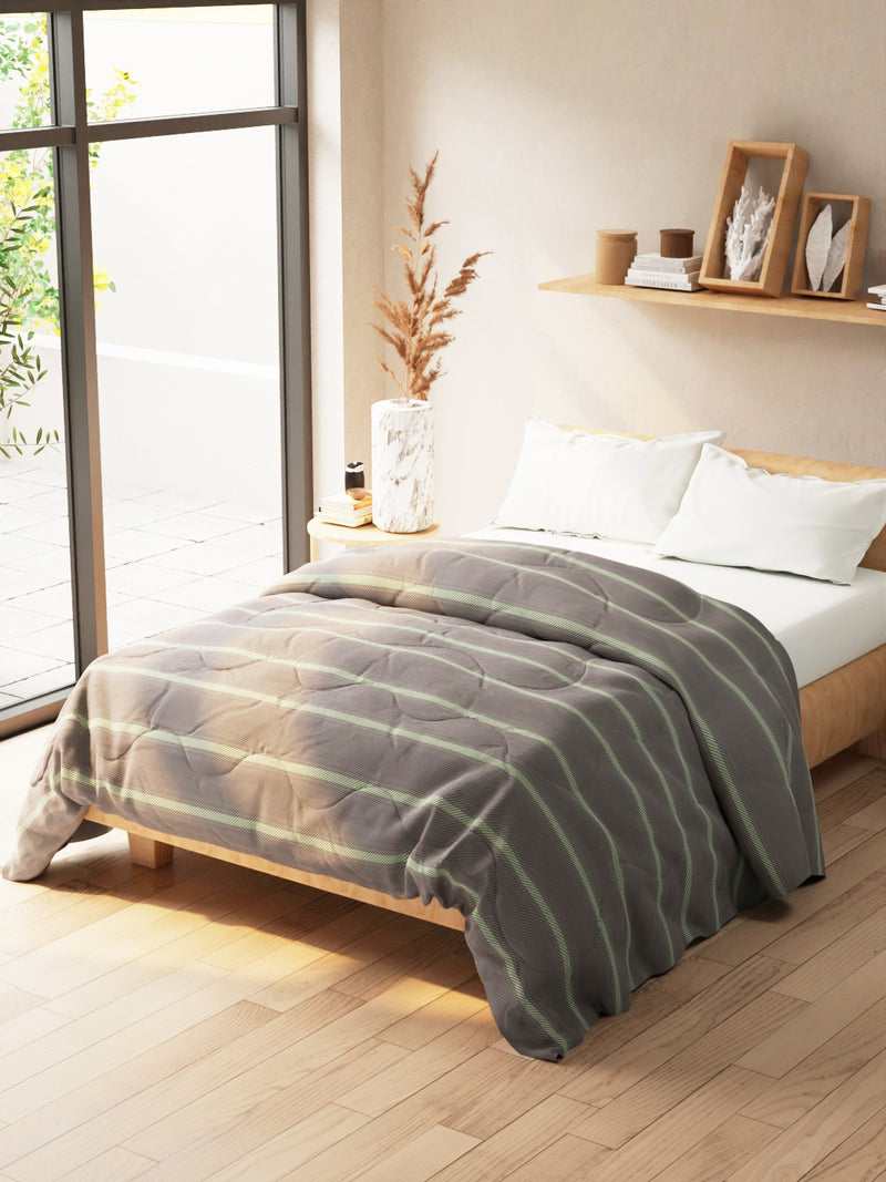 Super Soft Microfiber Double Comforter For All Weather <small> (stripe-grey/pistachio)</small>