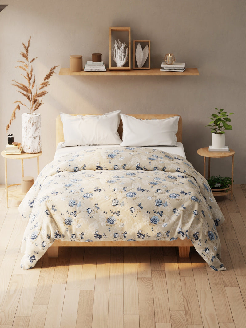 Super Soft Microfiber Double Comforter For All Weather <small> (floral-sand/blue)</small>