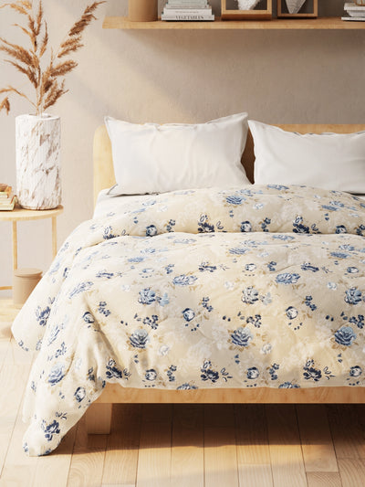 Super Soft Microfiber Double Comforter For All Weather <small> (floral-sand/blue)</small>
