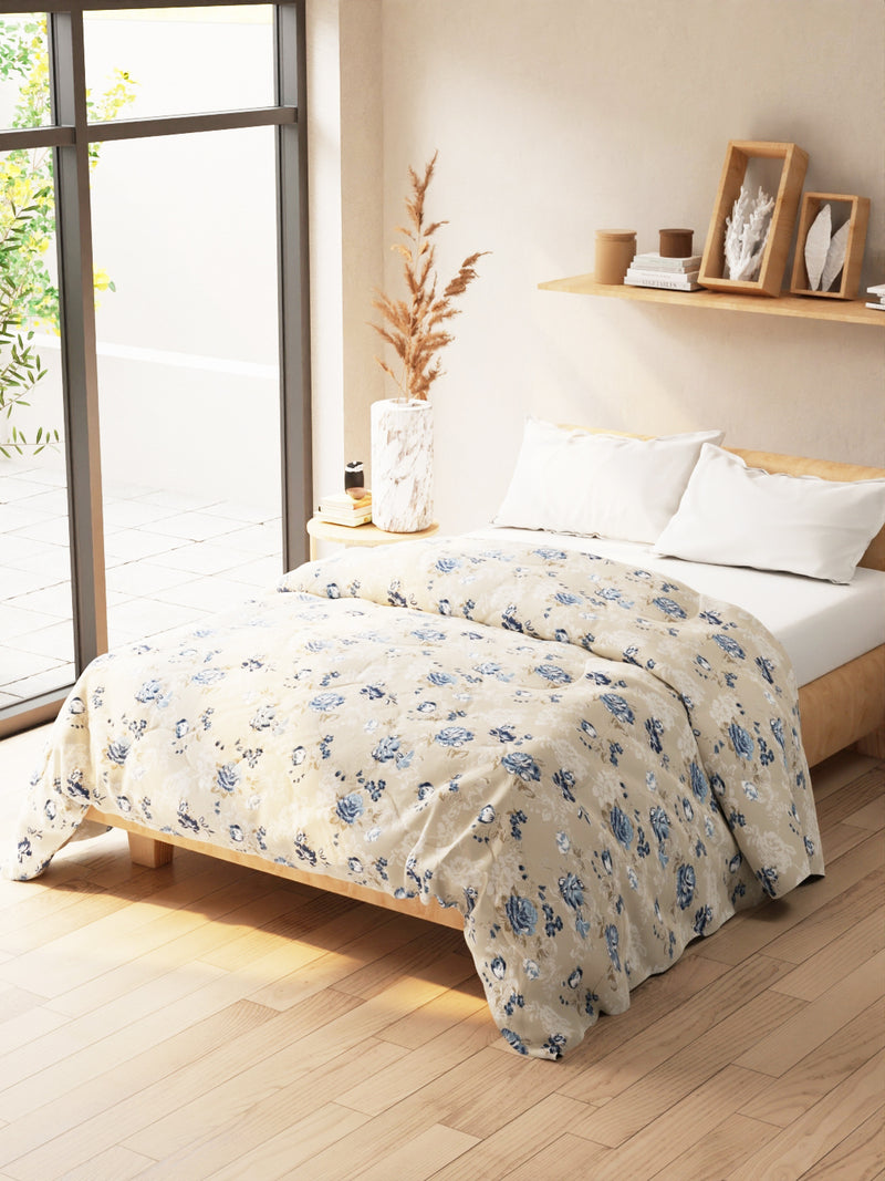 Super Soft Microfiber Double Comforter For All Weather <small> (floral-sand/blue)</small>
