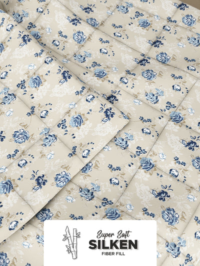 Super Soft Microfiber Double Comforter For All Weather <small> (floral-sand/blue)</small>