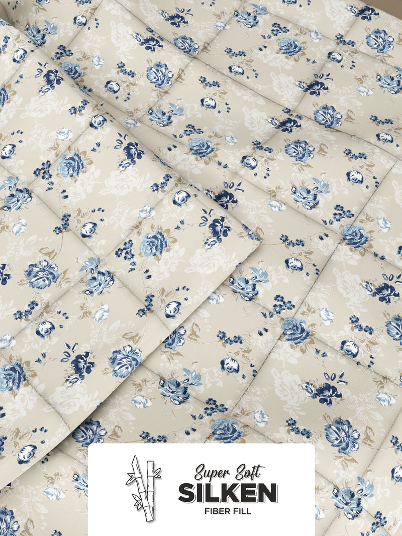 Super Soft Microfiber Double Comforter For All Weather <small> (floral-sand/blue)</small>