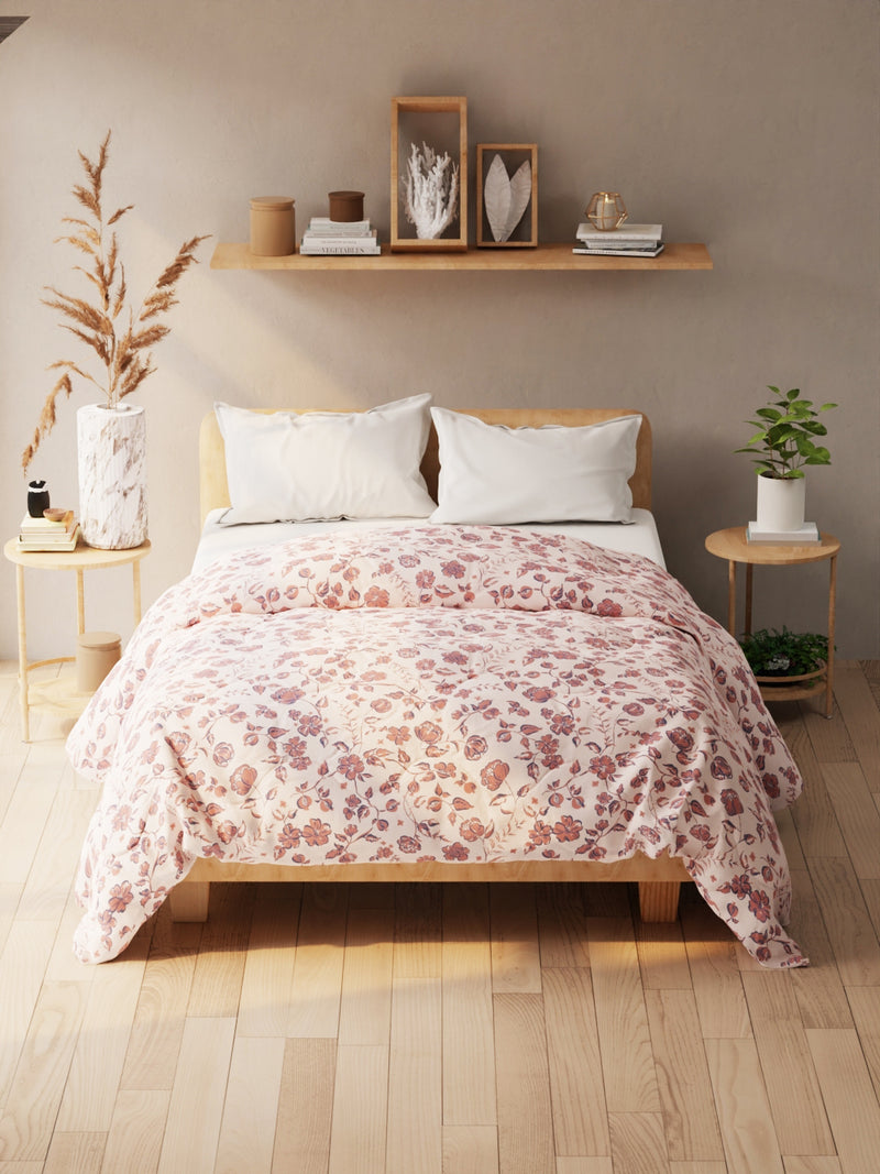 Super Soft Microfiber Double Comforter For All Weather <small> (floral-brick/blue)</small>