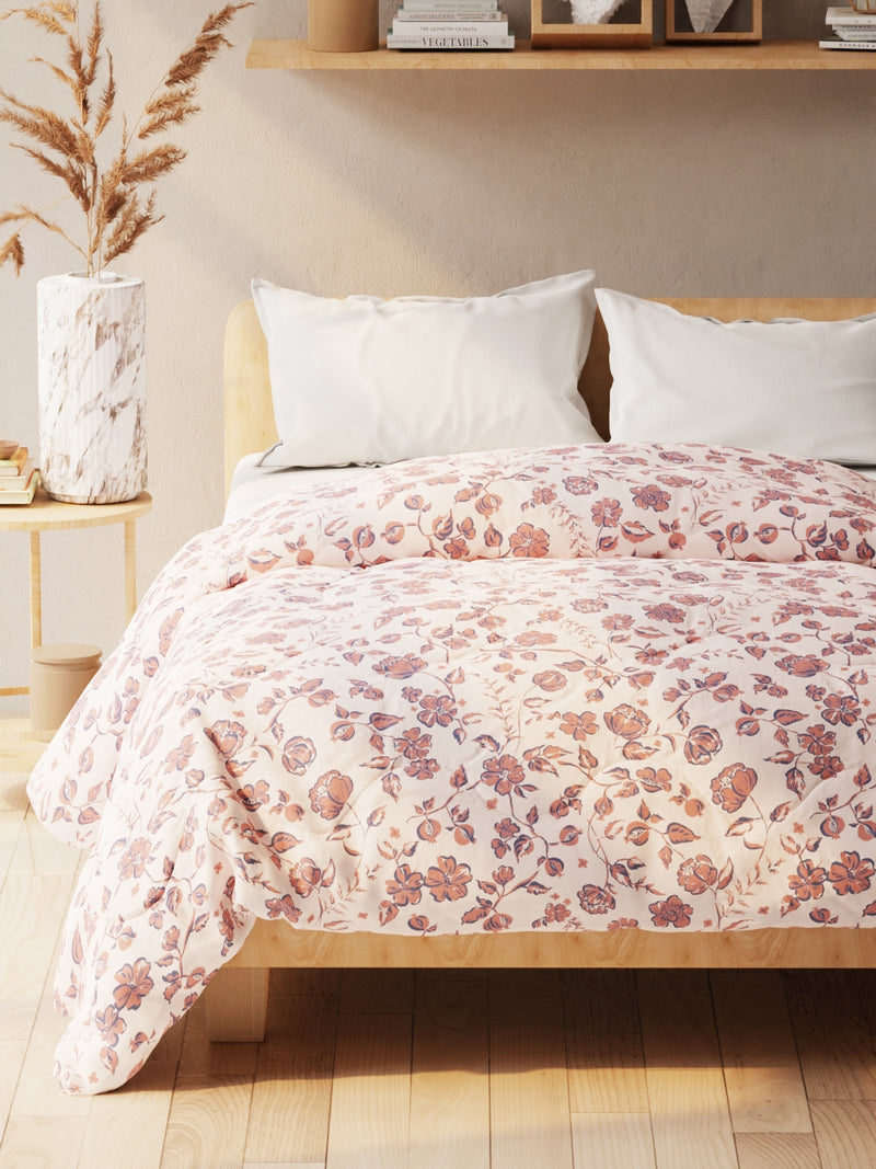 Super Soft Microfiber Double Comforter For All Weather <small> (floral-brick/blue)</small>