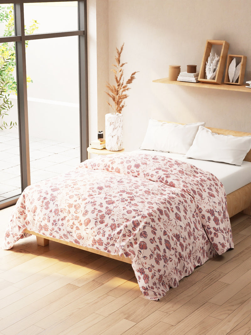 Super Soft Microfiber Double Comforter For All Weather <small> (floral-brick/blue)</small>