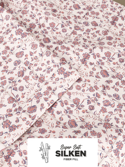 Super Soft Microfiber Double Comforter For All Weather <small> (floral-brick/blue)</small>