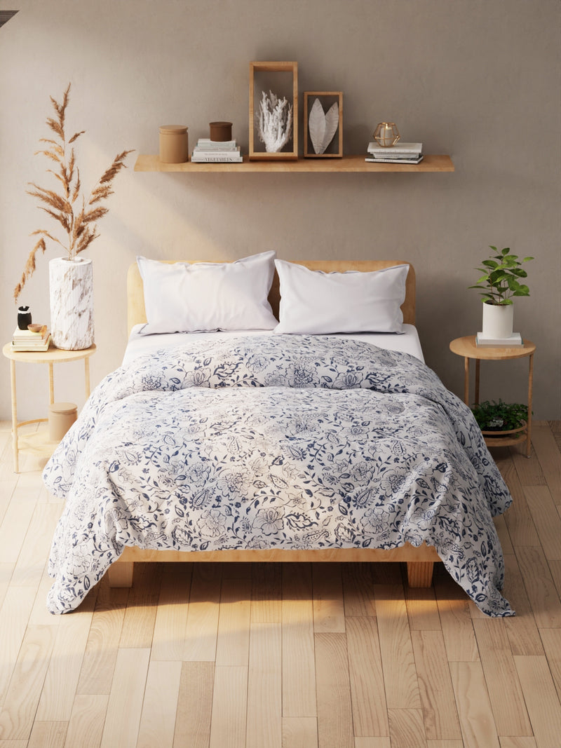 Super Soft Microfiber Double Comforter For All Weather <small> (floral-grey/navy)</small>
