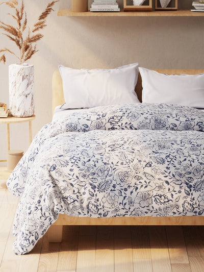 Super Soft Microfiber Double Comforter For All Weather <small> (floral-grey/navy)</small>