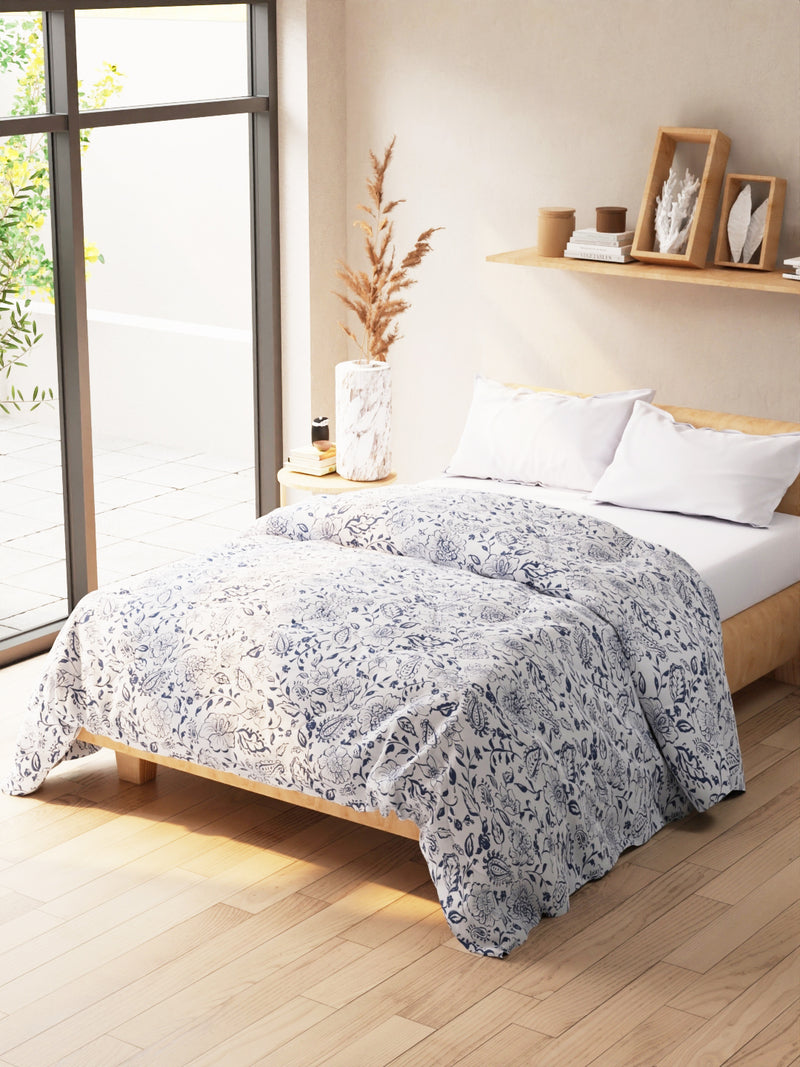 Super Soft Microfiber Double Comforter For All Weather <small> (floral-grey/navy)</small>