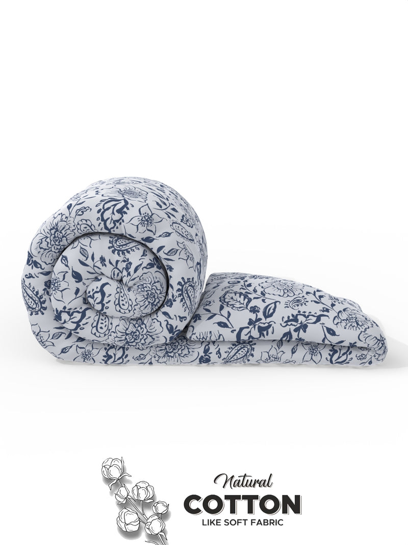 Super Soft Microfiber Double Comforter For All Weather <small> (floral-grey/navy)</small>