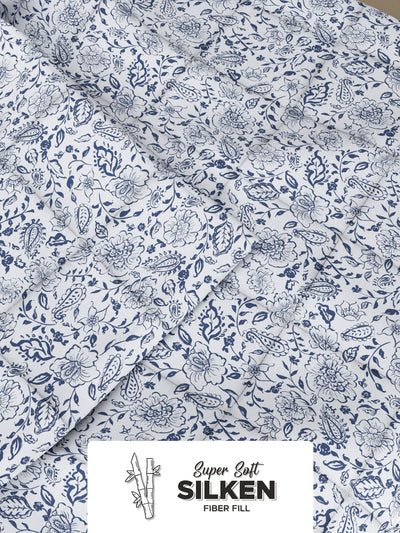Super Soft Microfiber Double Comforter For All Weather <small> (floral-grey/navy)</small>