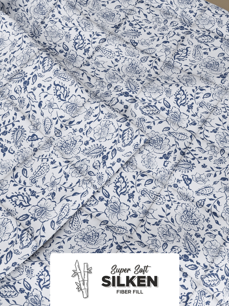 Super Soft Microfiber Double Comforter For All Weather <small> (floral-grey/navy)</small>