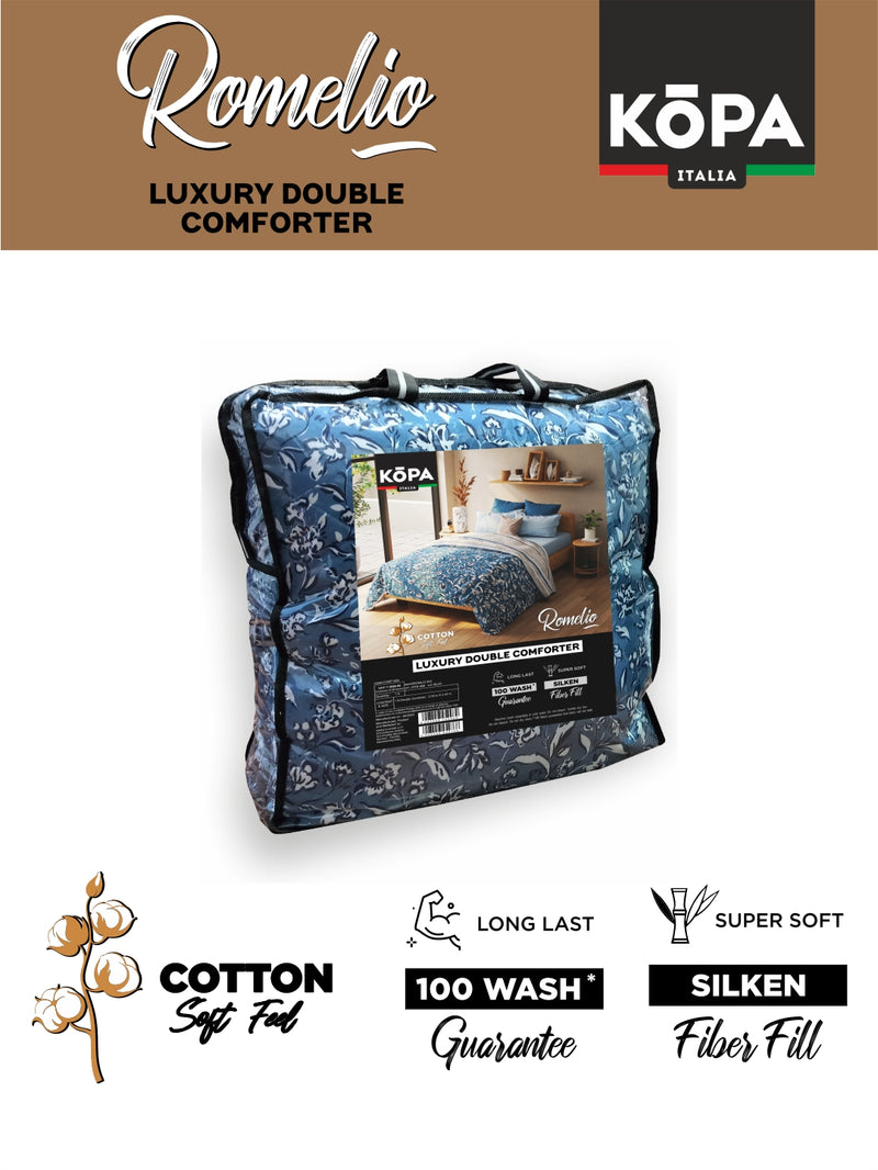 Super Soft Microfiber Double Comforter For All Weather <small> (floral-grey/navy)</small>