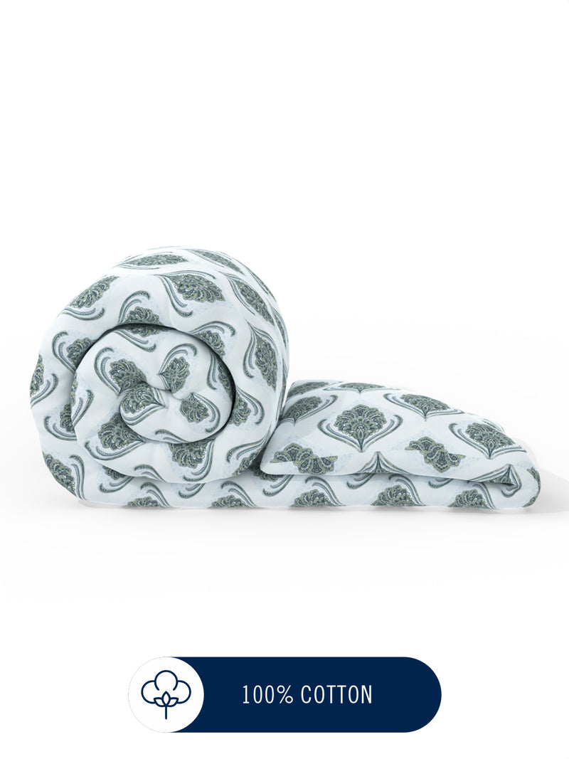 Super Fine 100% Egyptian Satin Cotton Comforter For All Weather <small> (ornamental-blue)</small>