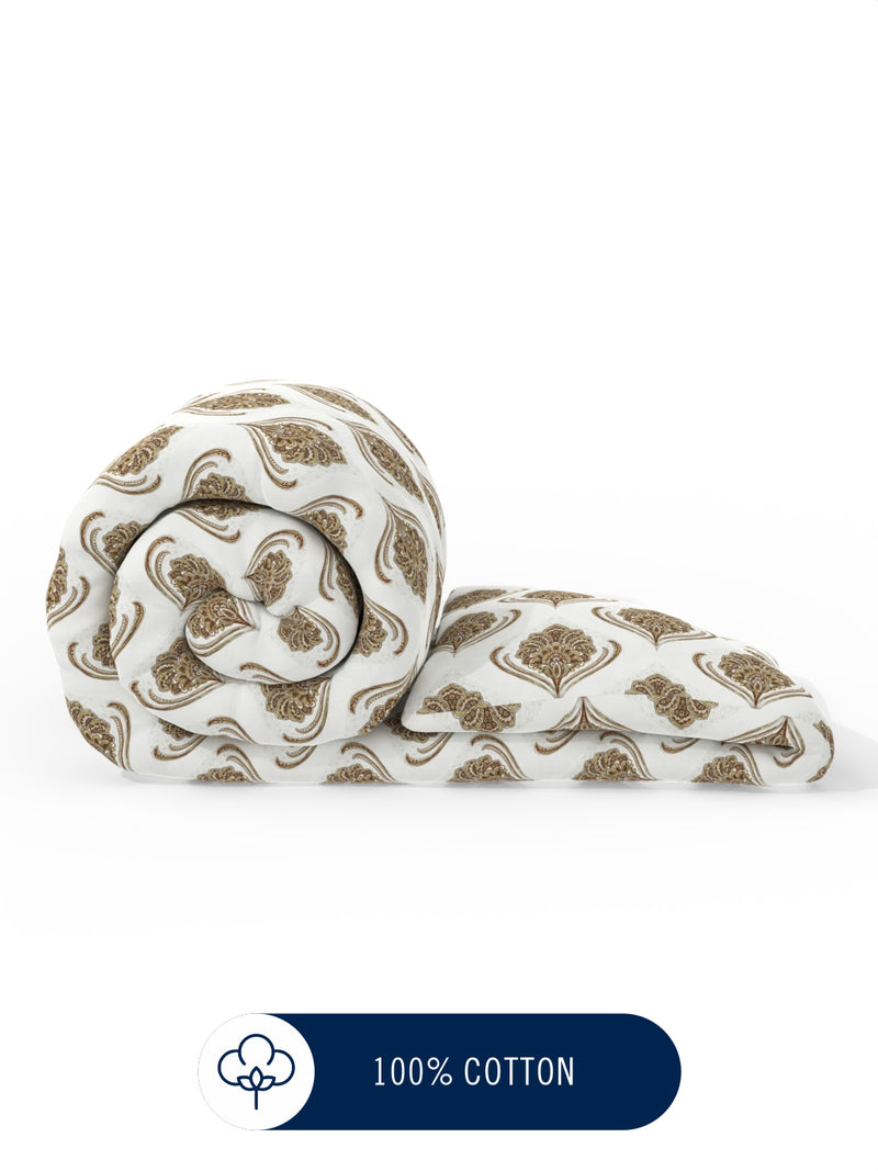 Super Fine 100% Egyptian Satin Cotton Comforter For All Weather <small> (ornamental-beige)</small>