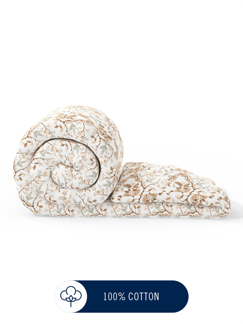 Super Fine 100% Egyptian Satin Cotton Comforter For All Weather <small> (floral-sand)</small>