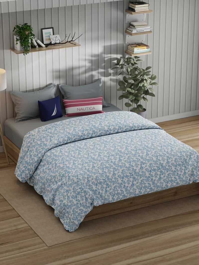 Super Fine 100% Egyptian Satin Cotton Comforter For All Weather <small> (floral-blue)</small>