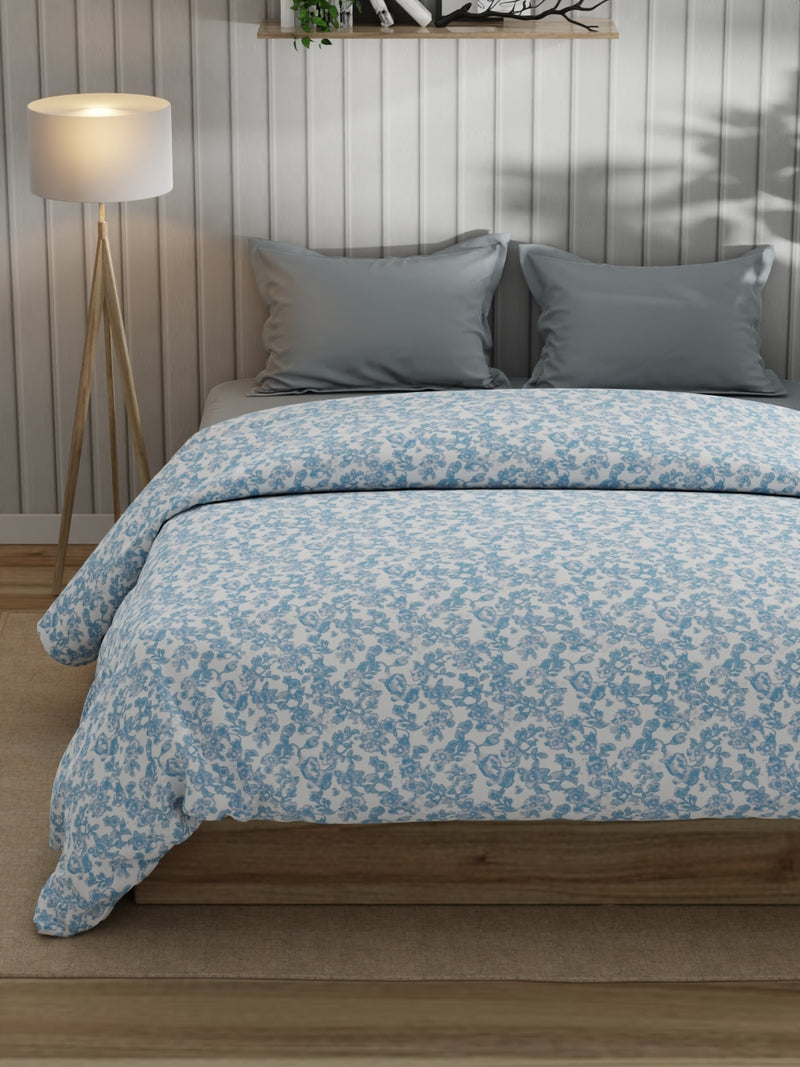 Super Fine 100% Egyptian Satin Cotton Comforter For All Weather <small> (floral-blue)</small>