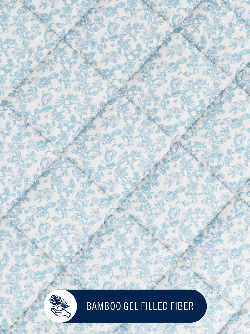 Super Fine 100% Egyptian Satin Cotton Comforter For All Weather <small> (floral-blue)</small>