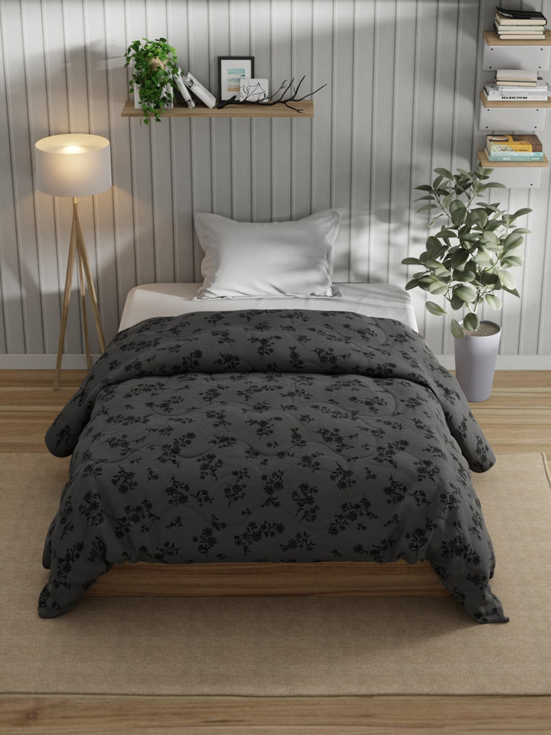 Super Fine 100% Egyptian Satin Cotton Comforter For All Weather <small> (floral-grey)</small>