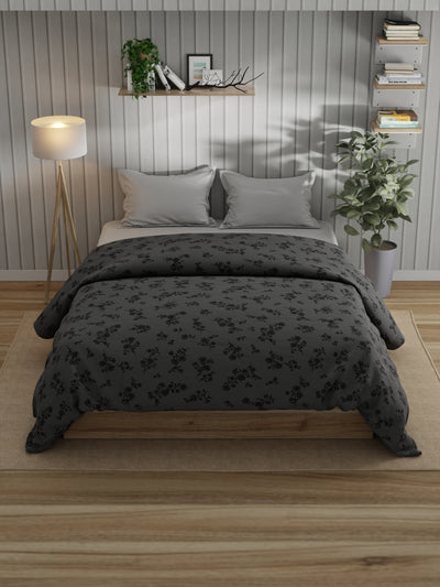 Super Fine 100% Egyptian Satin Cotton Comforter For All Weather <small> (floral-grey)</small>