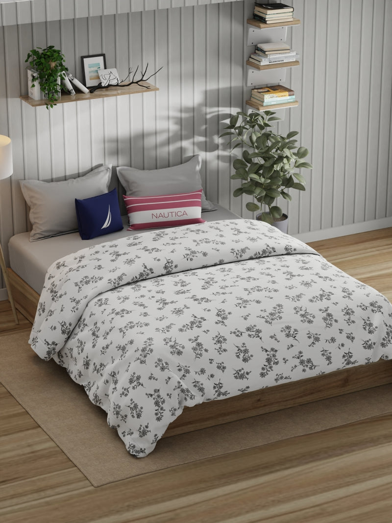 Super Fine 100% Egyptian Satin Cotton Comforter For All Weather <small> (floral-white)</small>