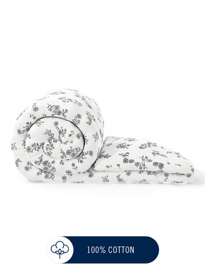 Super Fine 100% Egyptian Satin Cotton Comforter For All Weather <small> (floral-white)</small>