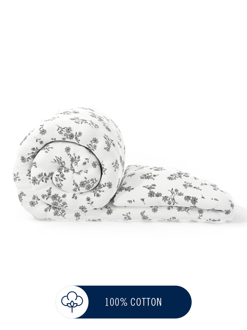 Super Fine 100% Egyptian Satin Cotton Comforter For All Weather <small> (floral-white)</small>