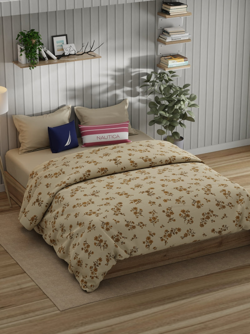 Super Fine 100% Egyptian Satin Cotton Comforter For All Weather <small> (floral-beige)</small>