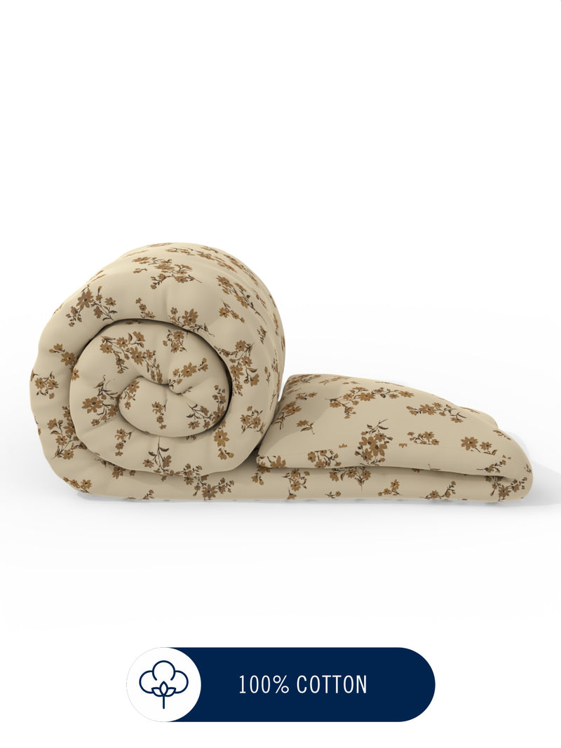 Super Fine 100% Egyptian Satin Cotton Comforter For All Weather <small> (floral-beige)</small>