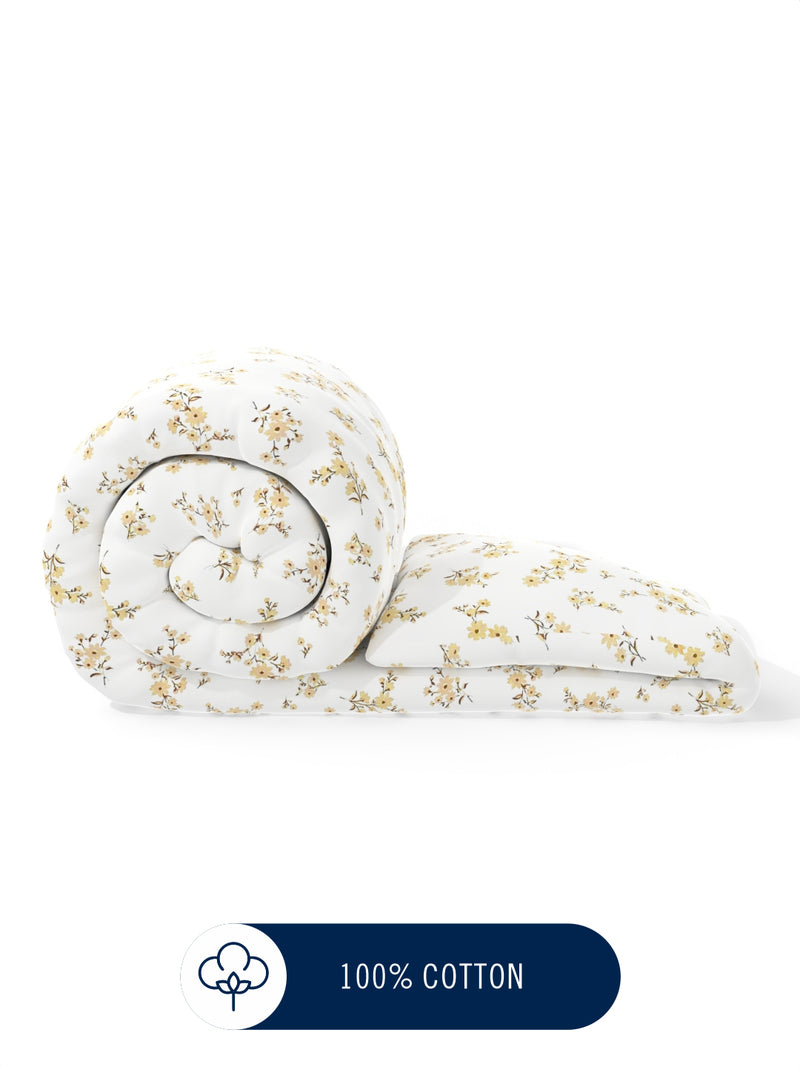 Super Fine 100% Egyptian Satin Cotton Comforter For All Weather <small> (floral-ivory)</small>