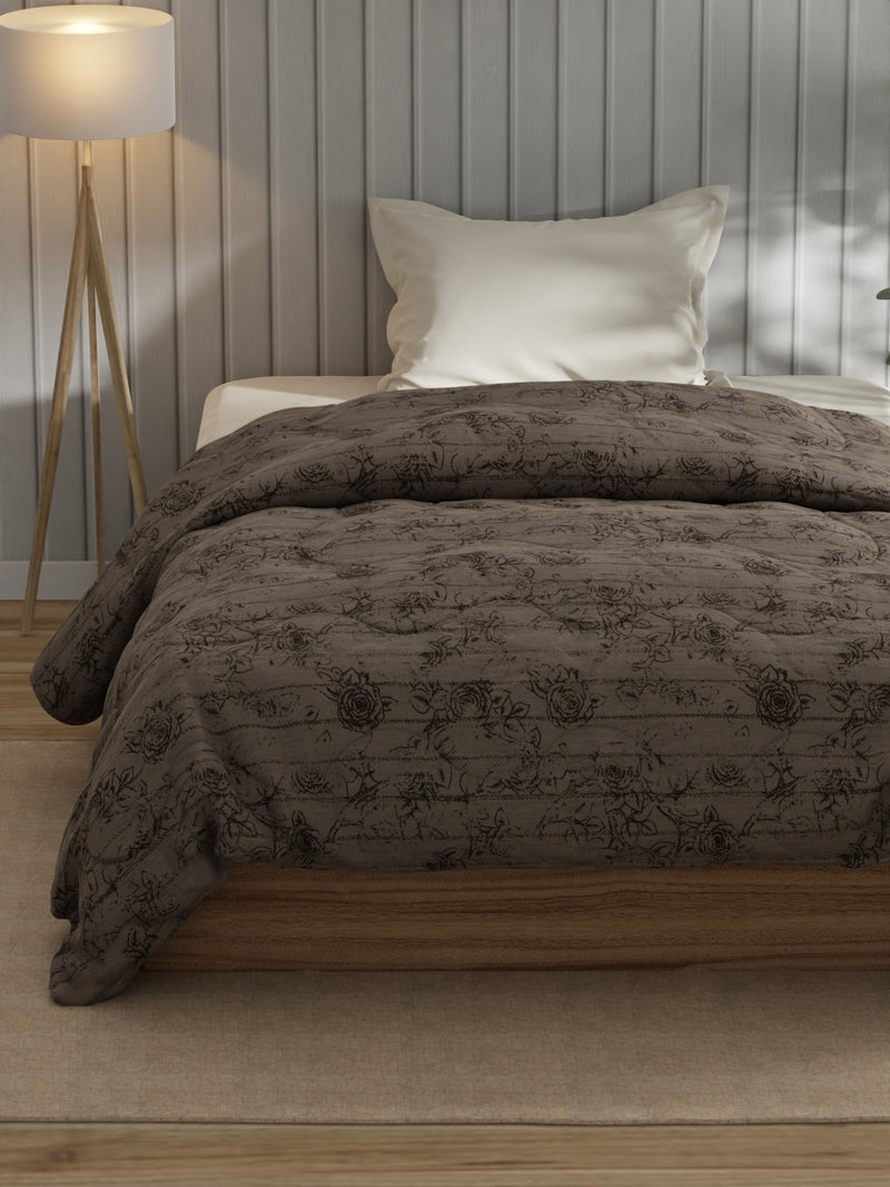 Super Fine 100% Egyptian Satin Cotton Comforter For All Weather <small> (floral-lt.grey)</small>