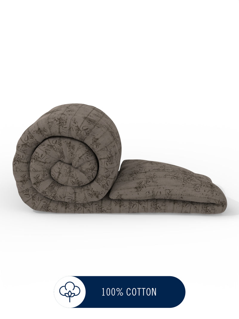 Super Fine 100% Egyptian Satin Cotton Comforter For All Weather <small> (floral-lt.grey)</small>