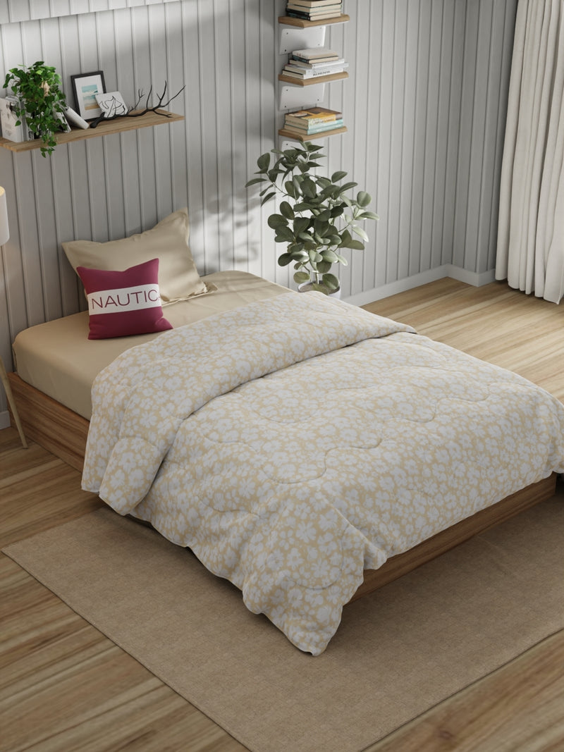 Super Fine 100% Egyptian Satin Cotton Comforter For All Weather <small> (floral-beige)</small>