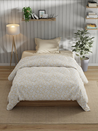 Super Fine 100% Egyptian Satin Cotton Comforter For All Weather <small> (floral-beige)</small>