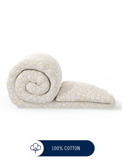 Super Fine 100% Egyptian Satin Cotton Comforter For All Weather <small> (floral-beige)</small>