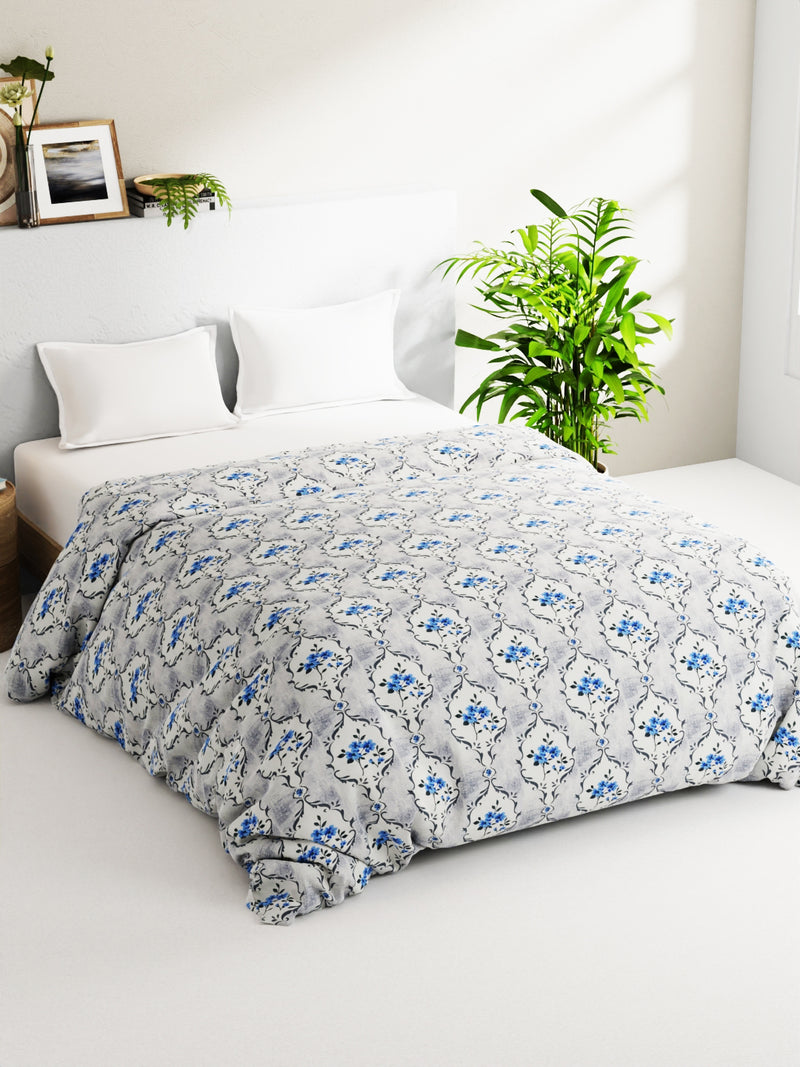 Super Soft 100% Natural Cotton Fabric Double Comforter For Winters <small> (floral-white/blue)</small>