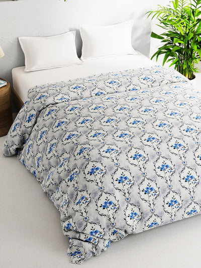 Super Soft 100% Natural Cotton Fabric Double Comforter For Winters <small> (floral-white/blue)</small>