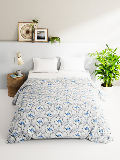Super Soft 100% Natural Cotton Fabric Double Comforter For Winters <small> (floral-white/blue)</small>