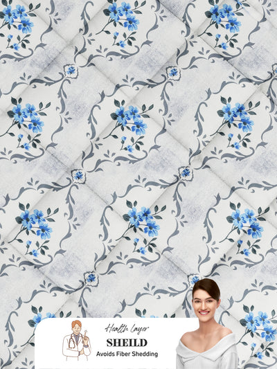 Super Soft 100% Natural Cotton Fabric Double Comforter For Winters <small> (floral-white/blue)</small>