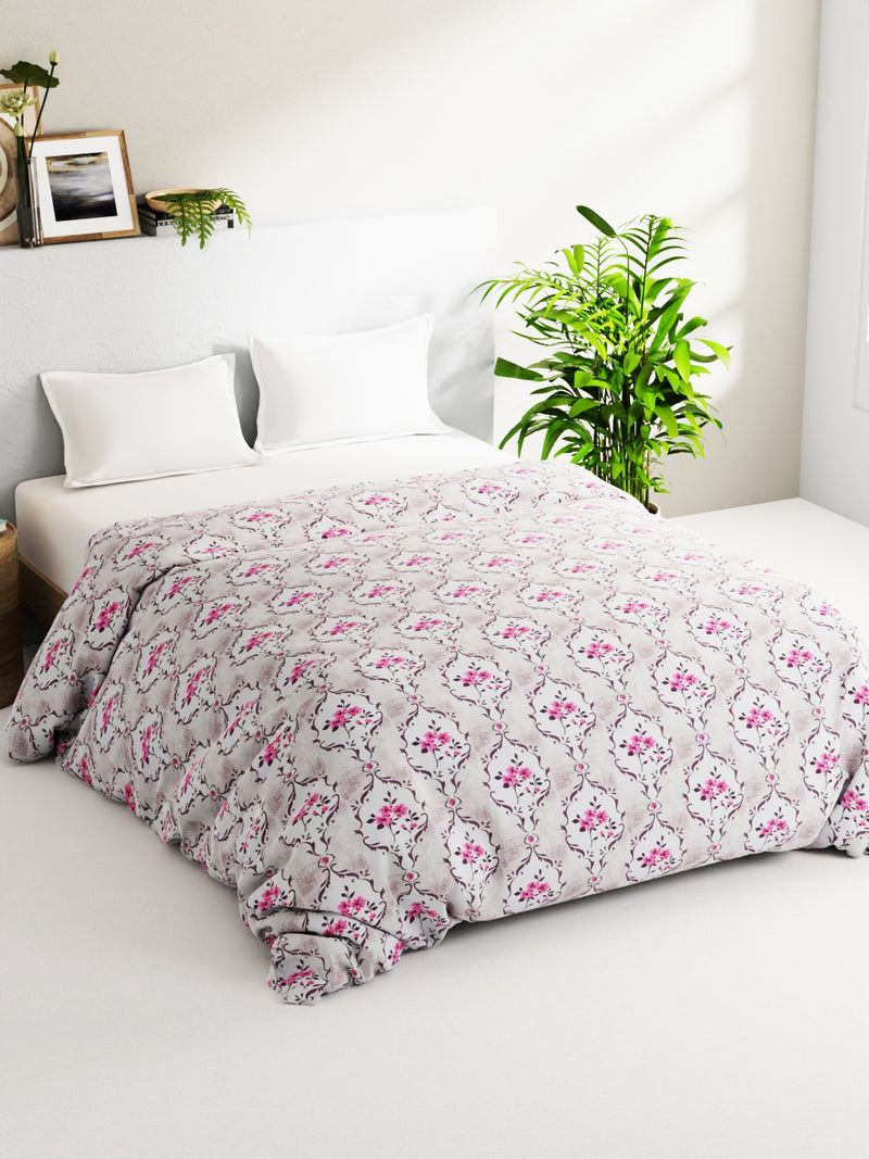 Super Soft 100% Natural Cotton Fabric Double Comforter For Winters <small> (floral-white/pink)</small>